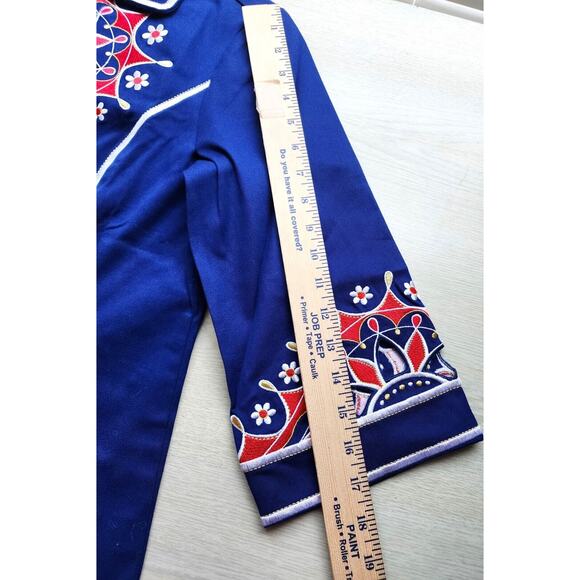 TOP-BOB MACKIE WEARABLE ART-Blue Red-Embroidery-Zipper-Cut Outs-SIZE XSMAL-NWT - Picture 16 of 16